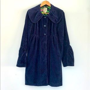 TULLE Navy Blue Corduroy Wide Collar Coat, Large